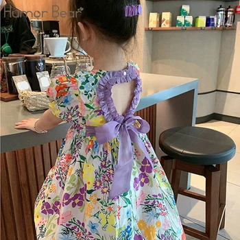 Humor Bear 2023, нова пола принцеса с отворен гръб под формата на сърце, детска мода памучен панталон с цветен модел за 2-7 години