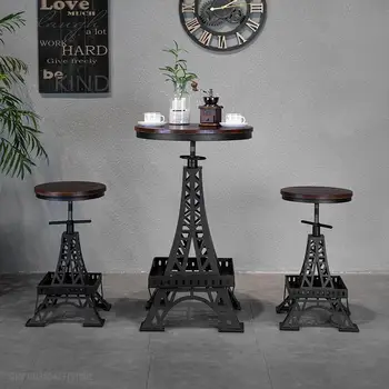 Iron бар стол от масивна дървесина, регулируема стол Paris tower, творчески стол в индустриален стил, модерен стол за кафе-бар
