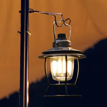 Led Преносим фенер за Къмпинг в ретро стил, Мултифункционален Акумулаторна лампа за външен окачен Палатки с плавно затъмняване