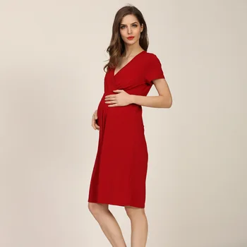 Нова рокля за бременни жени с къс ръкав и за кърмене, обикновена рокли за бременни с V-образно деколте, модни и ежедневни дрехи за хранене