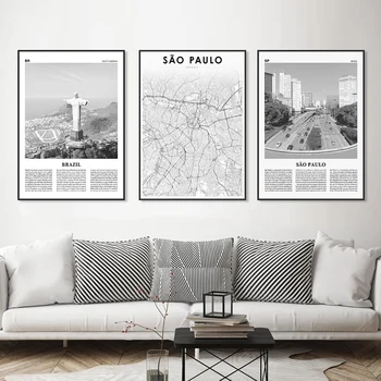 Карта на град Сао Пауло, Бразилия, Cristo Redentor, Модерен плакат, стенни художествена печат, живопис, Интериор за дневната, Домашен Декор