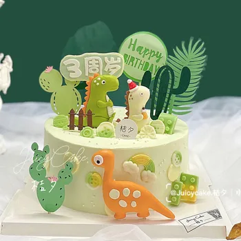 Topper за торта в стил партита с динозаври, флаг за момче, детски душ, детски джунглата, Динозавър, рожден ден, десерт, украса торта, Аксесоари