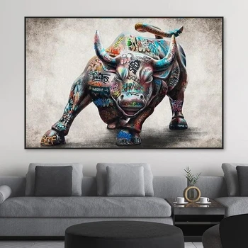 Zlove Голям бик на Уолстрийт, платно, стенно изкуство, абстрактно, вдъхновяващи картини на дивата природа, подходящи за украса на стени и домашен офис