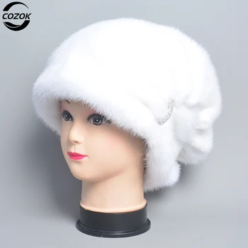 2023 Нова руска кожа шапка, Топли Зимни шапки от естествена кожа на норка за жени, класически луксозни главни-те, Коледна шапка