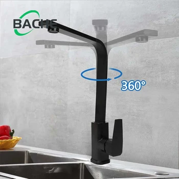 Модерен черен кухненски кран, бортиковый смесител за топла и студена вода, въртяща се на 360 градуса капачка, месинг кран с една дръжка