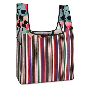 Индивидуална печатна Сгъваема пазарска чанта с двойна каишка, чанта с цветни ивици, ежедневни дамски чанта за продукти, Обичай Модел