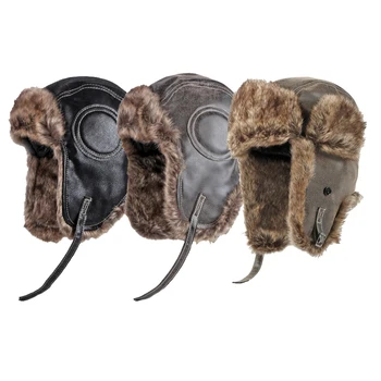 Warm Ushanka Winter Hats Men 's Women' s Pilot Bomber Trapper Hat Leather Snow Cap Ear Protection Russian Hat шапка ушанка дамски