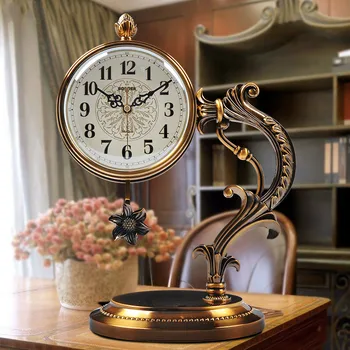 Настолни часовници в европейски стил, декорация за всекидневната, белите дробове, луксозни, метални, покрити с мед, големи настолни часовници с махало