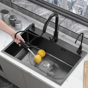 Кухненска мивка 304 Кухненски прибори от неръждаема стомана, черни наномойки, мивка за измиване на ръцете, Черна мивка, кухненски приспособления