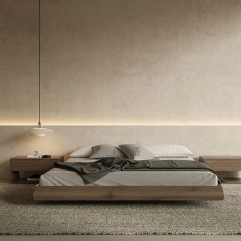 Индивидуална тиха лека луксозна минималистичная дъб черна подвесная легло без глава, скандинавски рамка двойно легла от масив черен орех
