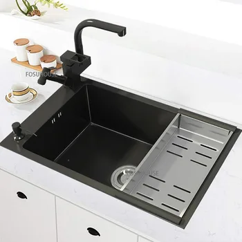 Кухненски мебели Единично нано-мивка под мивката от неръждаема стомана 304, Вградена мивка за измиване на зеленчуци, кухненски мивки, Осветителни