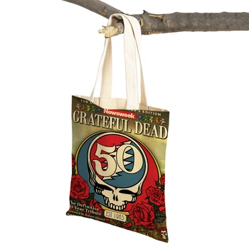 Чанта за пазаруване Grateful Dead Rock Band Дамски чанти за пазаруване Двойна холщовая чанта с принтом Черепа Vitage Дамски пътна чанта през рамо