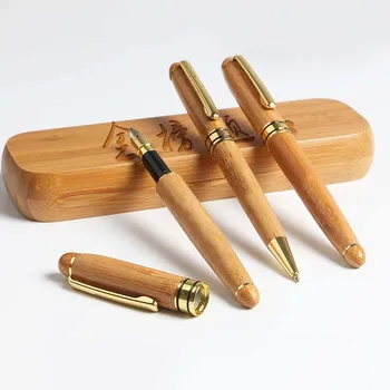Качествен комплект бамбукови дръжки с дървена дръжка, химикалка химикалка-roller Дръжка за подпис, Бизнес офис писалка, луксозни подаръци, офис консумативи