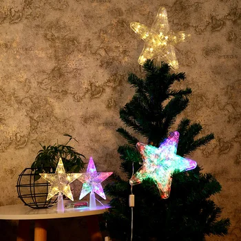 1 бр. Коледна елха, led горната лампа, пластмасова петолъчна звезда, декоративни и устойчиви/мигащи светлини, Коледно парти, начало декор