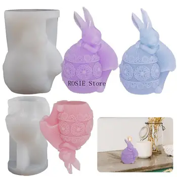 3D силиконова форма със заек, форма за свещи във формата на животни, направи си сам, гипсовое сапун, аксесоари за направата на свещи, шоколадовите бижута ръчна изработка