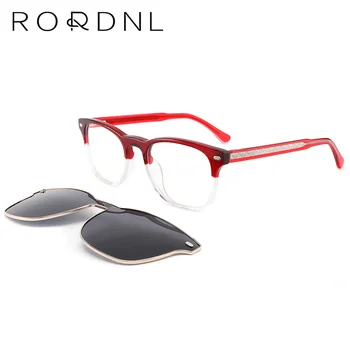 Слънчеви Очила Polaroid с квадратна магнитен клипс за жени и Мъже от късогледство UV400 на едро на Слънчеви Очила, Оптични Ацетатные очила по рецепта