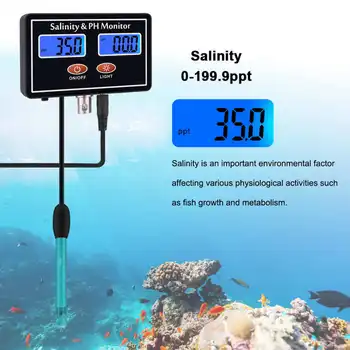 Басейн 2 в 1 Онлайн-монитор PH и солеността на PH-метър тестер соленост за аквариум тестер за качеството на водите в басейна на ЕС, 220 В
