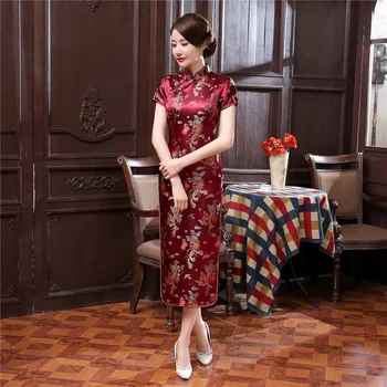 17 цветове Китайски Чонсам Традиционен сватбен Ципао с женски бродерии, елегантна рокля с цепка, женски дебнещ рокля с цветен модел, Чонсам