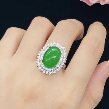 Ново отворен пръстен с имитация на естествен лед халцедона и яспис, женско качество пръстен с пълна диамантен пръстен