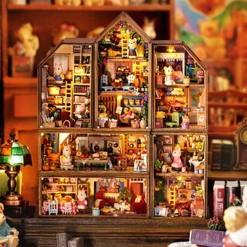 Направи си САМ Mini Rabbit Town Casa Дървени куклени къщи Миниатюрни строителни комплекти с мебели Куклена къща Играчки за момичета Подаръци За рожден Ден