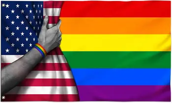 Флаг гордост 3x5 фута, Дъгата флаг гей-прайда на открито, ярки цветове и устойчиви на избледняване Знамена лесбийки, Ден на гордост, на Месец гордост, Парад на Знамената