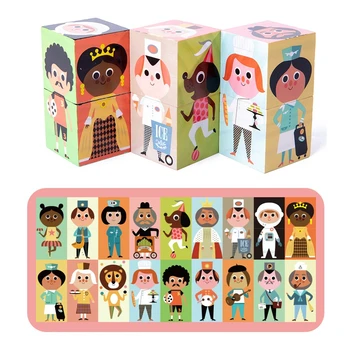 6 бр./компл. дървени кубчета, строителни Блокове с 9 карти-работа, Играчки За Деца, образователни игри за деца