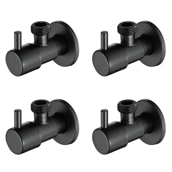 4X Black ъглов клапан от неръждаема стомана 304, спирателен кран за вода, фланец, за студена и топла вода са Обща аксесоари за баня