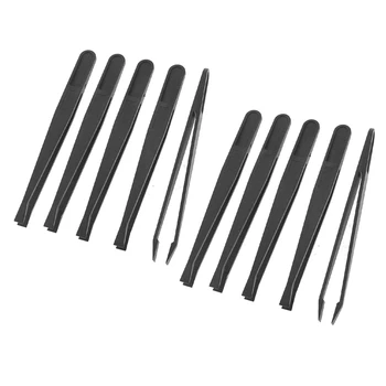 10 бр. ръчни инструменти, черен пластмасов пинсети с плосък връх, антистатични пинсети с дължина 12 см