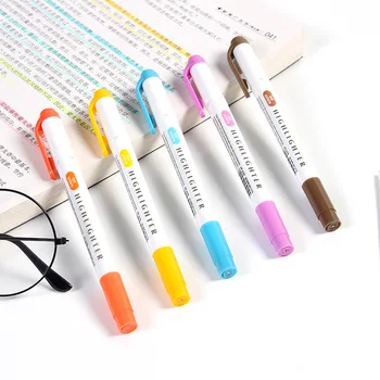 5 Цвята/кутия, комплект дръжки-хайлайтеров с две глави, флуоресцентни маркери, маркери, химикалки, художествени маркери, японски сладки канцеларски материали Kawaii
