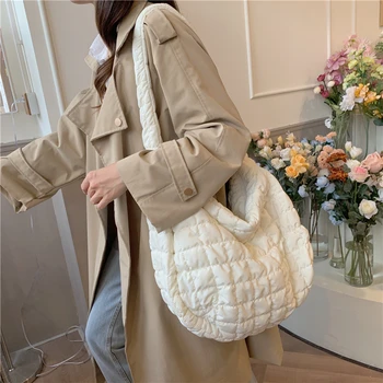 Модни плиссированная женствена чанта през рамо с голям капацитет, дамски ежедневни чанти-тоут, пътни чанти, обикновена каре дамски чанти през рамо