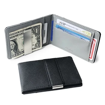 Модерен ултра-тънък портфейл за мъже, творчески метални щипки за пари, ръчен държач за кредитни карти от изкуствена кожа, преносима папка за пари, чантата