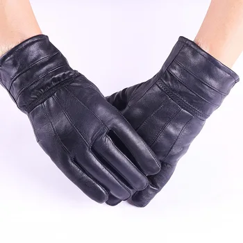 Мъжки Дамски зимни ръкавици от естествена кожа с дебела кожа, кашмир топли ръкавици от мъжки агнешка кожа със сензорен екран, черни ръкавици за карате, Ръкавици L98