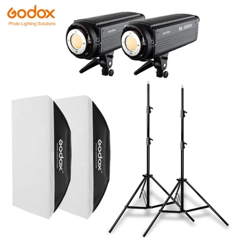 2x Godox SL-200W 200Ws 5600K Студиен led Непрекъснат лампа за фото и видео + 2x Осветление поставка 2,8 м + 2x Софтбокс 70x100 см