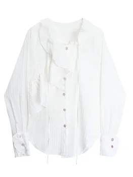Дамска риза с нередовни завязками с V-образно деколте, однобортные ризи с дълги ръкави, ежедневни дамски дрехи 2023 Пролет M417