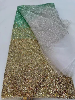Расшитая мъниста африканска лейси плат с Високо качество 2023 Сватбена рокля 5 ярда за вечерна рокля Бяло вышитое дантела от тюл с пайети