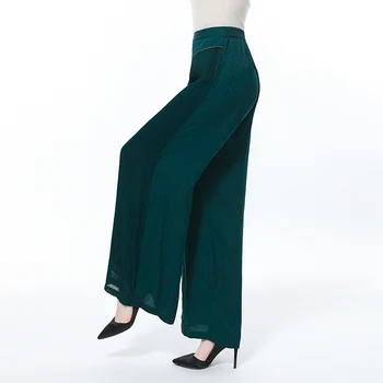 Копринени Висококачествени жакард зелени офис дамски панталони, дамски прави панталони със светъл декор, градинска облекло за жени, KE511