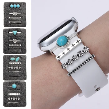 Синя декоративна каишка за Apple Watch, сребърен пръстен, диамант украшение, умни часовници, силиконов каучук, аксесоари за гривна iwatch
