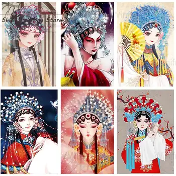 5D Диамантена картина в китайски стил Герой на Пекинската опера Хуа Дан Мозайка картина за Бродерия на кръстат бод Пълна Квадратна диамантена Кръгла апликация
