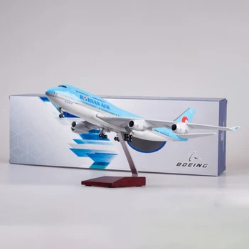 47 см Модел самолет Korean Air B747-400 от смола, подарък под формата на самолет, статичен дисплей, колекция за възрастни, детски играчки за момчета с лека авиация