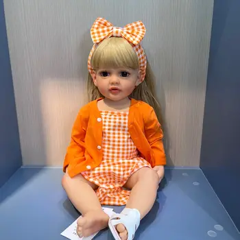 NPK 55 см Силиконовата Принцеса за Цялото Тяло, Мека На Допир, Възстановената Малката Бети с дълга руса коса, Реалистична Истинска кукла за Детски подарък
