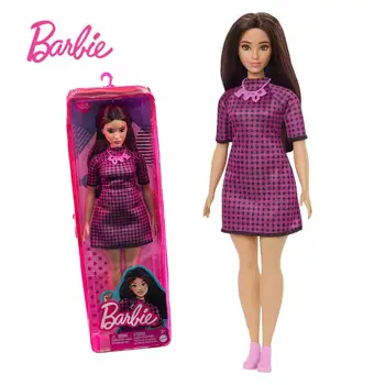 Кавайная кукла Барби, модата, лилава рокля в клетката, подходяща рокля на принцеса, скъпа мультяшная форма, играчка подарък за момичета