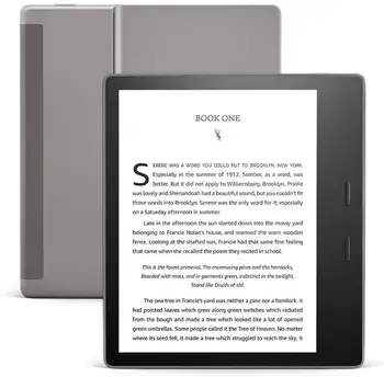 Чисто нов Kindle Oasis - 2019 година на издаване, 8 GB, устройство за четене на електронни книги, 7-инчов дисплей с висока резолюция (300 ppi), Водоустойчив, Вграден звуков сигнал, Wi-Fi