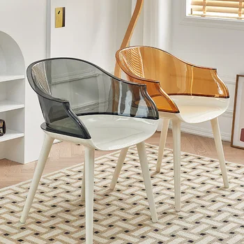 Скандинавски прозрачен стол-призрак, с гръб, минималистичен акрилен стол за хранене, творчески пластмасов кристална стол за почивка