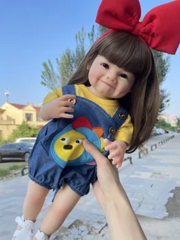 NPK 55 см., мека силиконова vinyl кукла-реборн за момичета-деца, която може да устои на почти преки краката си с дълга коса