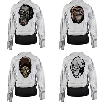 Гореща разпродажба, голяма бродирана глава на маймуната, железни ивици за дънкови якета, очарователен мультяшные етикети за дрехи A254