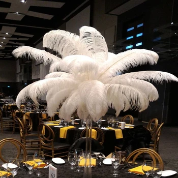 Бели страусиные пера, голям стълб от страусиных пера за сватбената парти, централната украса на масата, аксесоар 15-70 см