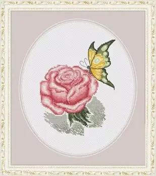 Роза и пеперуда, Бродерия на кръстат бод 14 карата 16 карата 18 карата, Бродерия на кръстат бод 