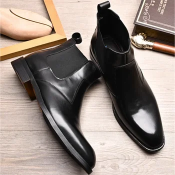 Нови кожени модела обувки, мъжки модни къси ботуши от телешка кожа с обтягивающим ръкав