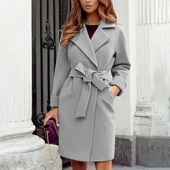 Палта, страхотна облегающая талия, отложной яка, дамско яке, зимно палто с цепка, на ревера, дълго зимно яке с колан за улицата