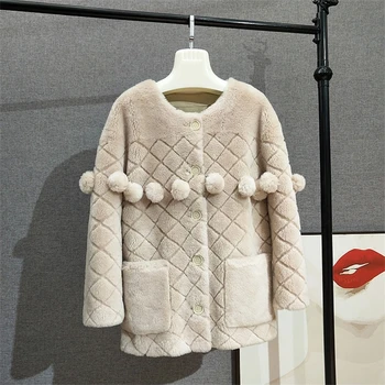 Нов Дизайн на Жената е Топло Палто от естествена Кожа За Момичета, Зимно Яке с кръгла Яка от овча Вълна, Парк JT326